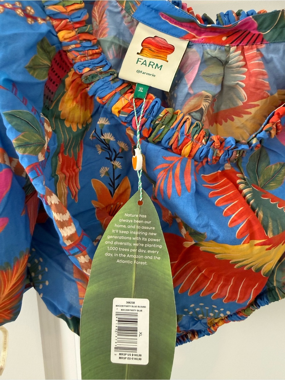 FARM Rio NWT Blue Macaw Tropical One-Shoulder Crop Top XL - Picture 3 of 4